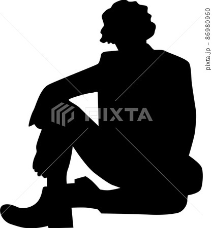 人物 シルエット 男性 座る ポーズの写真素材