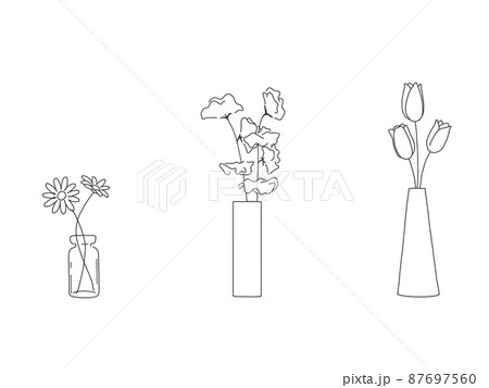 モノクロ 白黒 花 花瓶のイラスト素材