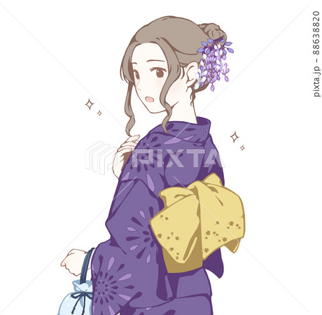 後ろ姿 浴衣 女性 夏のイラスト素材