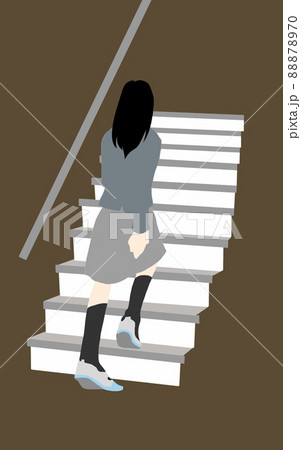 後ろ姿 上る 階段 女性のイラスト素材