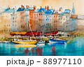 パリ・モンマルトルの街並みの水彩画風景画のイラスト素材 [68500613