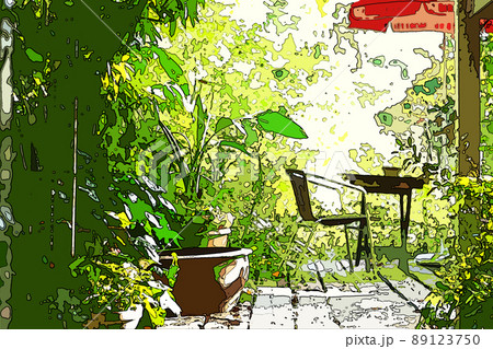 風景(CAFE)イラスト Colorful Coffeeshop Building Summer Street Cafe Stock Vector