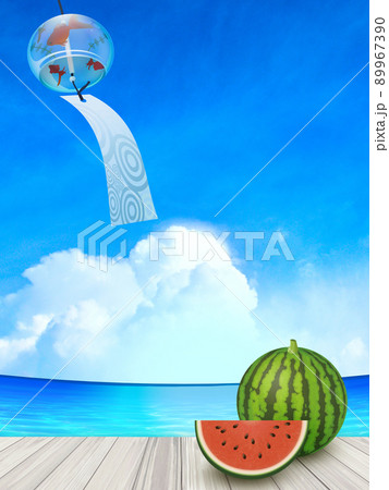 夏 スイカ 砂浜 海のイラスト素材