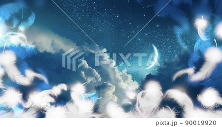 羽根 舞う 背景 ふわふわの写真素材