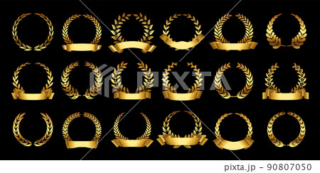 Gold Laurel Wreath Silhouette With Golden Ribbon Realistic Leaf