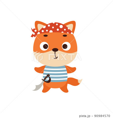 Cute little pirate fox with hook and blindfold. Cartoon animal