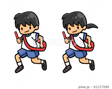 子供 運動会 リレー イラストのイラスト素材