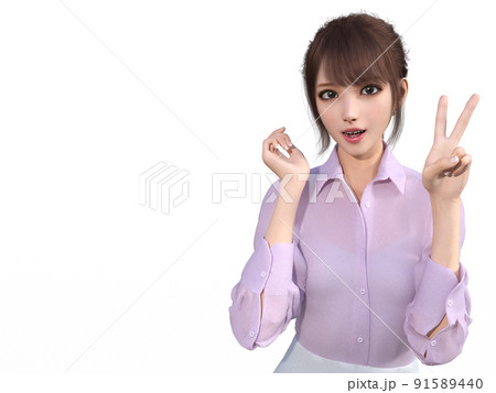 ピースサイン 女性 人物 モデルのイラスト素材