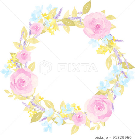 薔薇 リース フレーム 水彩のイラスト素材 - PIXTA