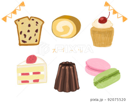 ケーキ 洋菓子 デザート 手書きのイラスト素材