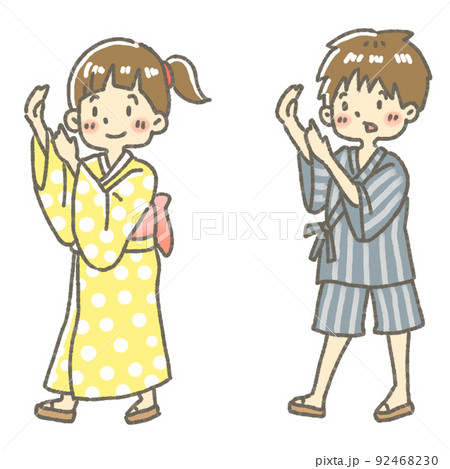 浴衣 子供 女の子 男の子のイラスト素材