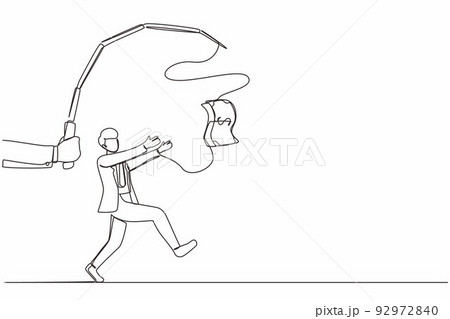 Continuous one line drawing businessman holding fishing rod got