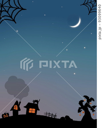 夜空 月 黒猫 幻想的のイラスト素材