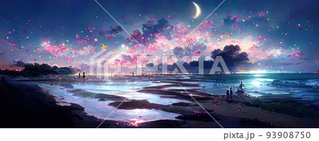 夏 夜景 光 雲のイラスト素材