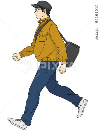 横向き 男性 全身 男 歩くのイラスト素材