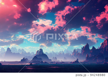 朝日 綺麗 夜明けのイラスト素材 朝日 綺麗 夜明けのイラスト素材