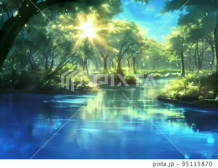 風景 湖 霧 アニメのイラスト素材 - PIXTA