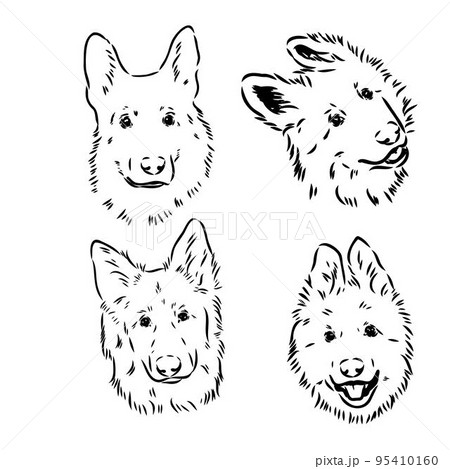 犬 モノクロ 白黒 子犬のイラスト素材