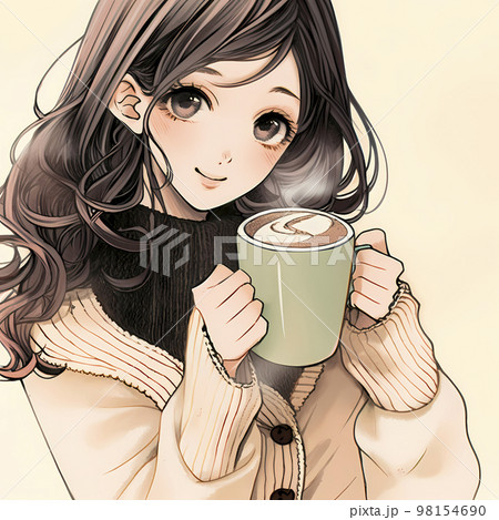 飲む コーヒー 女性 女の子のイラスト素材 - PIXTA