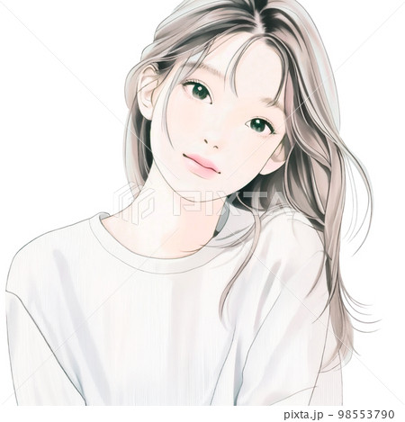 専用 絵画 手描きイラスト ドローイング 水彩画 黒髪 美人画