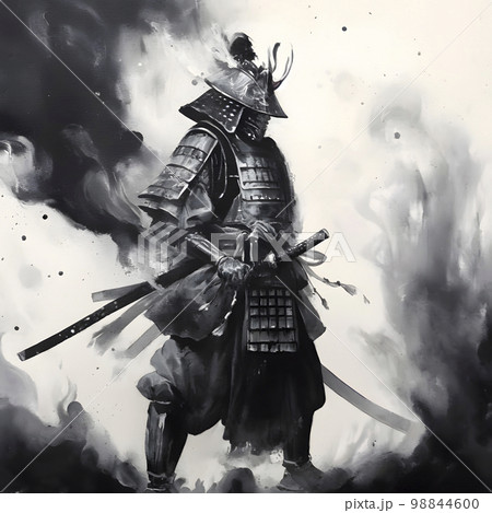 水墨画 騎馬武士 額装済み 水墨画 騎馬武士 額装済み