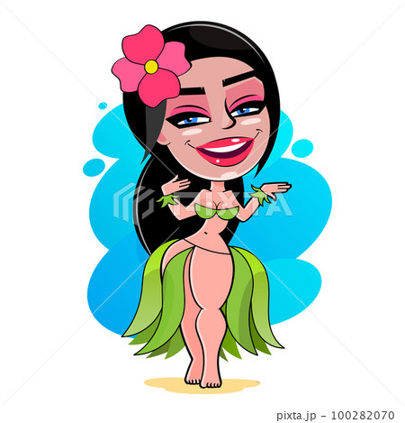 Hawaiian girl in grass skirt dancing vector - Stock Illustration  [43130577] - PIXTA