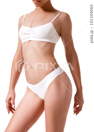 Side view of woman dressed in white panties. - Stock Photo [99492923] -  PIXTA