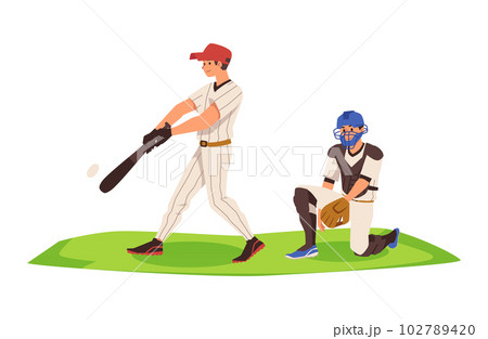 Set Baseball Players Pitcher Batter Catcher Stock Vector (Royalty