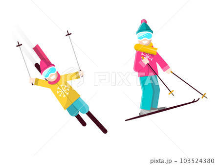 Cute Skiing Girl Dressed in Winter Clothes - Stock Illustration  [108990558] - PIXTA