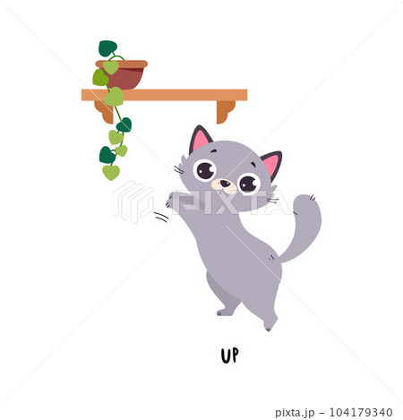 Premium Vector  Learning english prepositions with cute cartoon puppy dog.  cute akita dog above, behind, under, near dog bed or dog house illustration  set. english prepositions learning