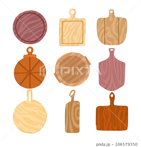 Cooking banner. Raw chicken fillet on wooden cutting board, kitchen knife,  spices, lemon. Vector illustration of fresh meat in cartoon simple flat  style. Stock Vector