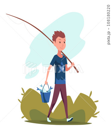 Children fishing icon. Boy child holding - Stock Illustration  [109591373] - PIXTA