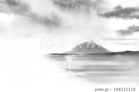 富士山 水墨画 墨絵 風景の写真素材 - PIXTA