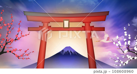 日の出 太陽 鳥居 神社のイラスト素材 - PIXTA