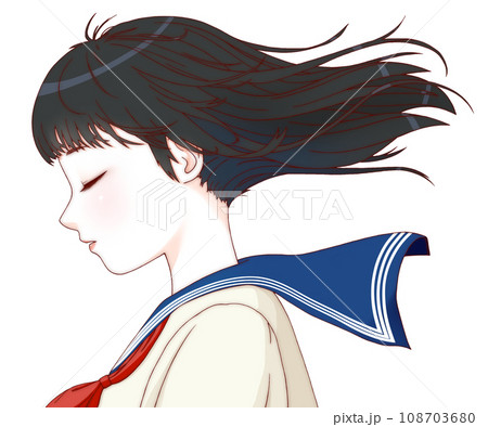 女の子 セーラー服 ロングヘア なびくのイラスト素材 - PIXTA