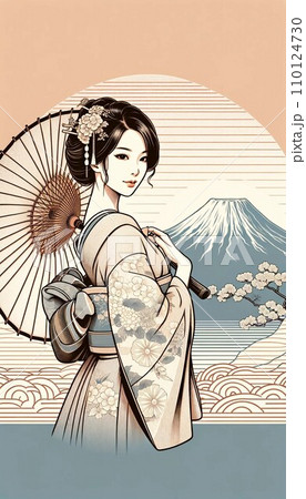和服女性　絵 女性 着物 和服 日本画のイラスト素材 - PIXTA