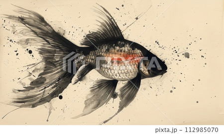 墨絵 水墨画 金魚 魚のイラスト素材 - PIXTA