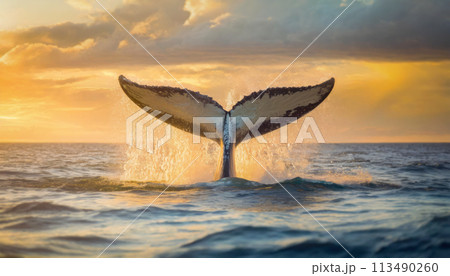 ザトウクジラ 夕焼け クジラ 海の写真素材 - PIXTA