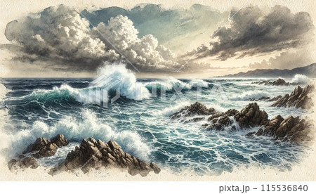 海岸 波 波打ち際 岩のイラスト素材 - PIXTA