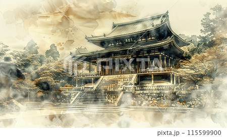 墨絵 寺 水墨画 歴史のイラスト素材 - PIXTA