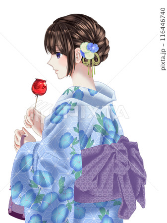 日本画 女性の横顔 青色着物 女性 着物 横顔 青のイラスト素材 - PIXTA