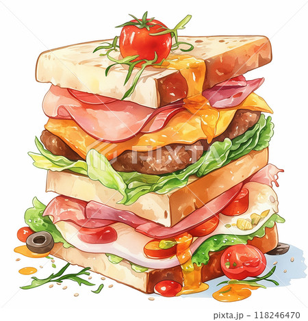ハンバーガー バーガー 水彩 水彩画のイラスト素材 - PIXTA