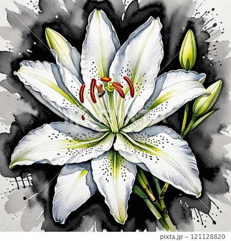 百合 花 水墨画 墨絵のイラスト素材 - PIXTA
