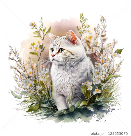 【超歓迎】 桜 」猫イラスト 肉球ざくら 春 色鉛筆画 B5サイズ 満開 絵画