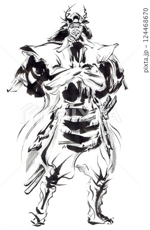 水墨画 騎馬武士 額装済み 水墨画 騎馬武士 額装済み