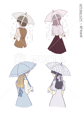 日傘 傘 女性 後ろ姿のイラスト素材 - PIXTA