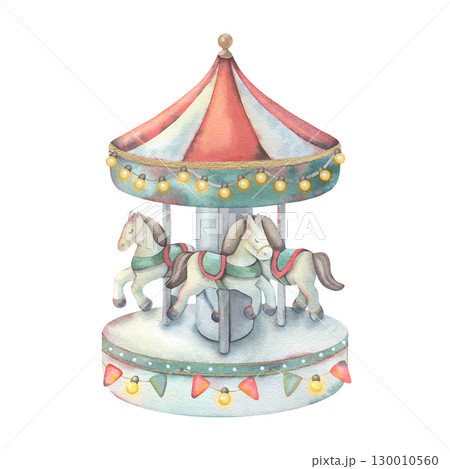 遊園地 メリーゴーランド 回転木馬 水彩のイラスト素材 - PIXTA