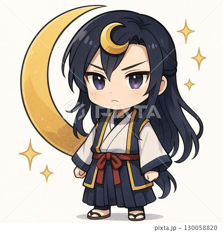 神話シリーズ　ツクヨミ　手描きイラスト 日本神話 神 ツクヨミ 水彩 イラストのイラスト素材 [90703322