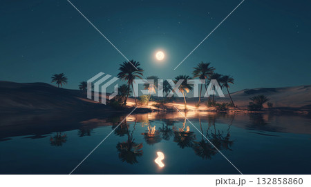 月明かり 反射 夜 水面の写真素材 - PIXTA