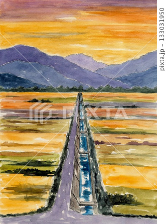 風景画 用水路 水彩画 スケッチのイラスト素材 - PIXTA